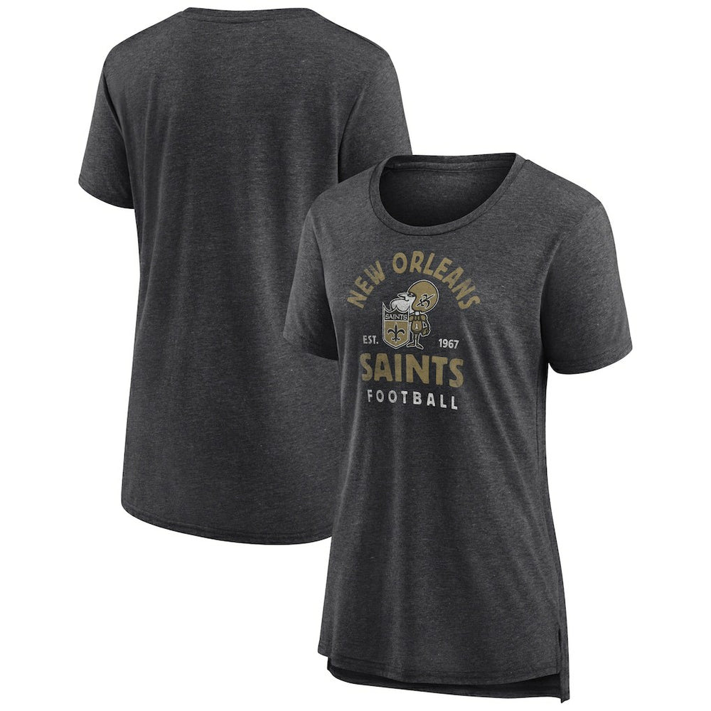 New Orleans Saints Women's Vintage Arch Tri-Blend T-Shirt - Charcoal - NFL