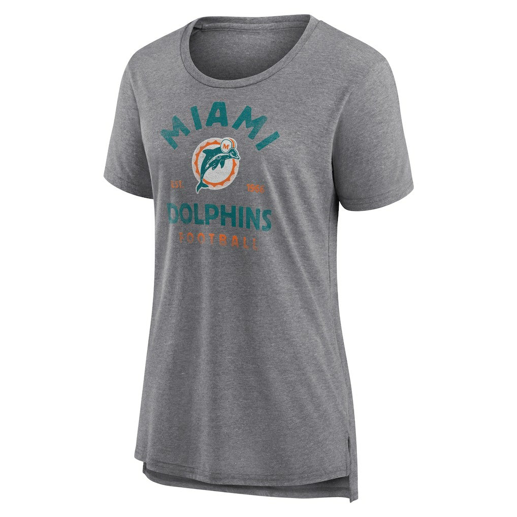 Miami Dolphins Women's Vintage Arch Tri-Blend T-Shirt - Gray - NFL