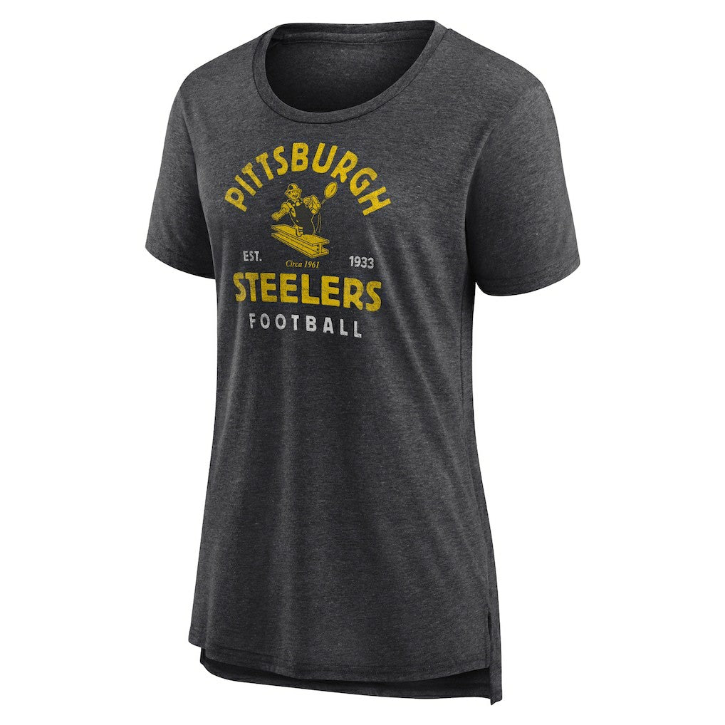 Pittsburgh Steelers Women's Vintage Arch Tri-Blend T-Shirt - Charcoal - NFL