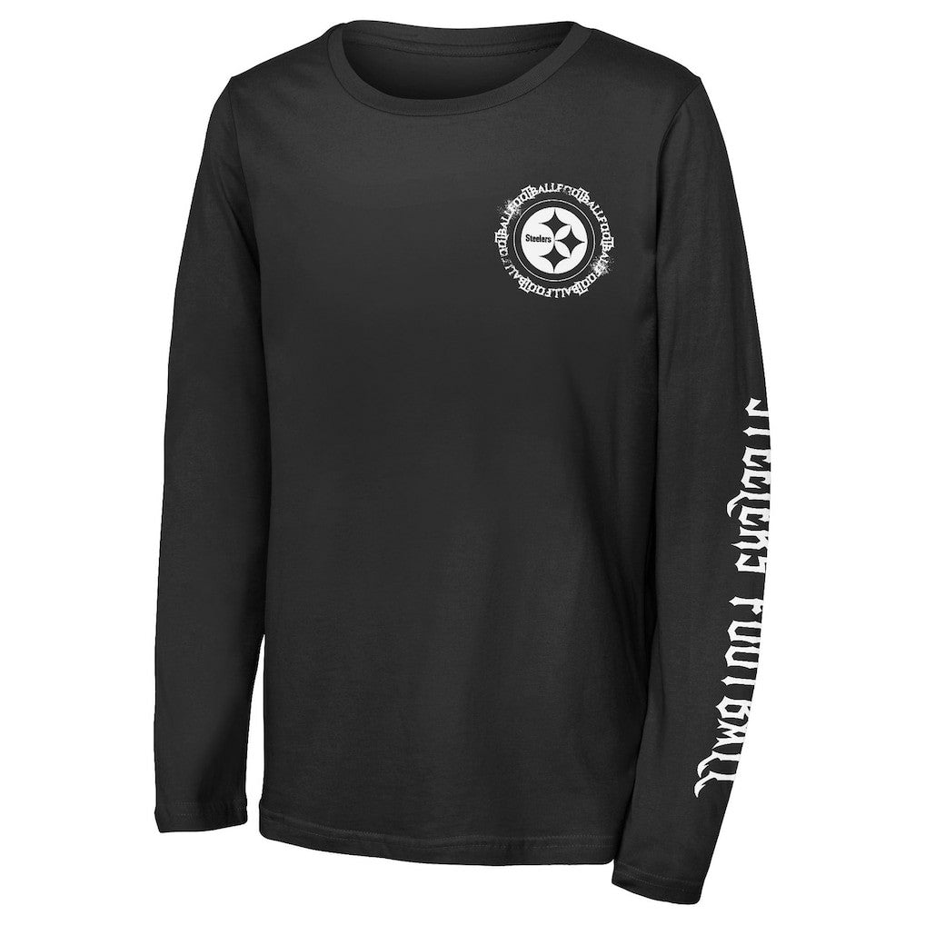 Pittsburgh Steelers Outerstuff Youth Rumble Long Sleeve T-Shirt - Black - NFL