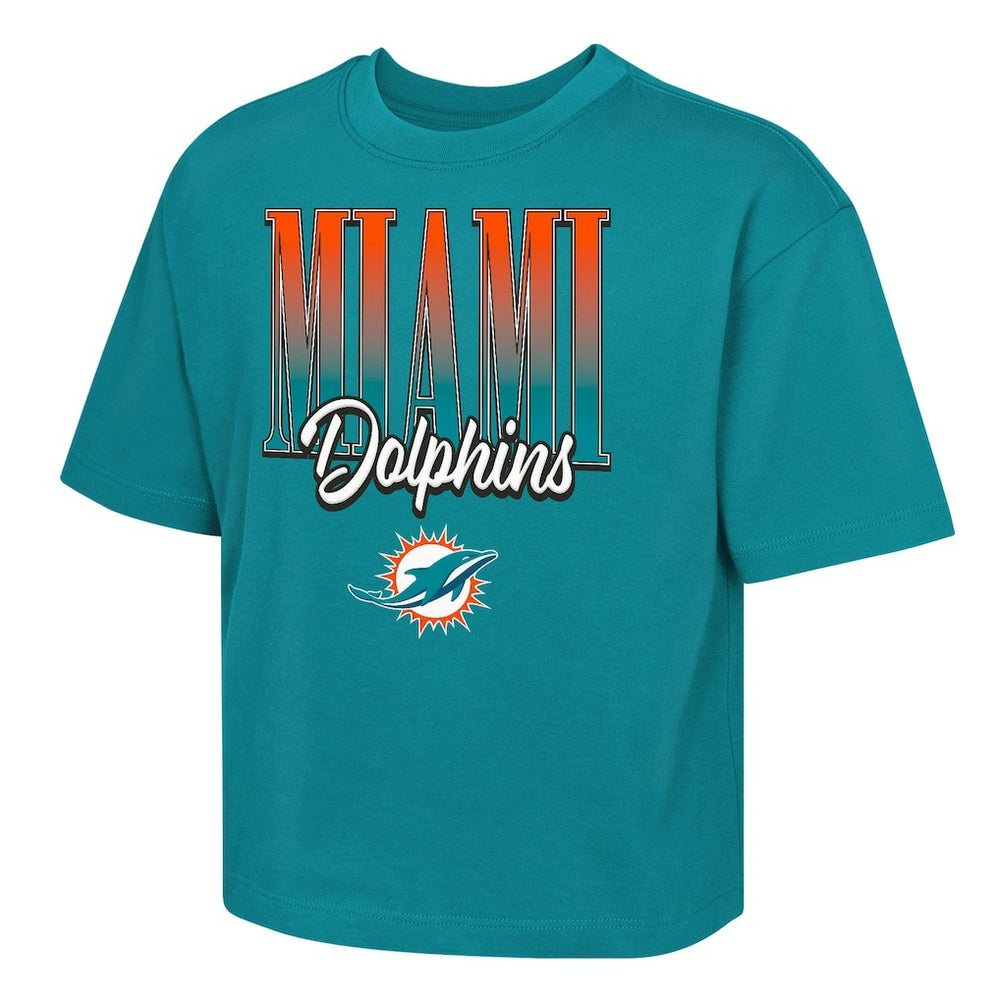 Miami Dolphins Outerstuff Girls Youth Big City Boxy T-Shirt - Aqua - NFL