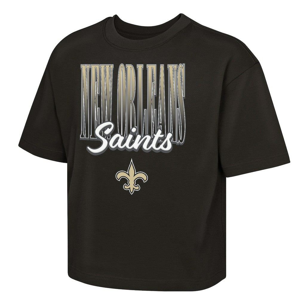 New Orleans Saints Outerstuff Girls Youth Big City Boxy T-Shirt - Black - NFL