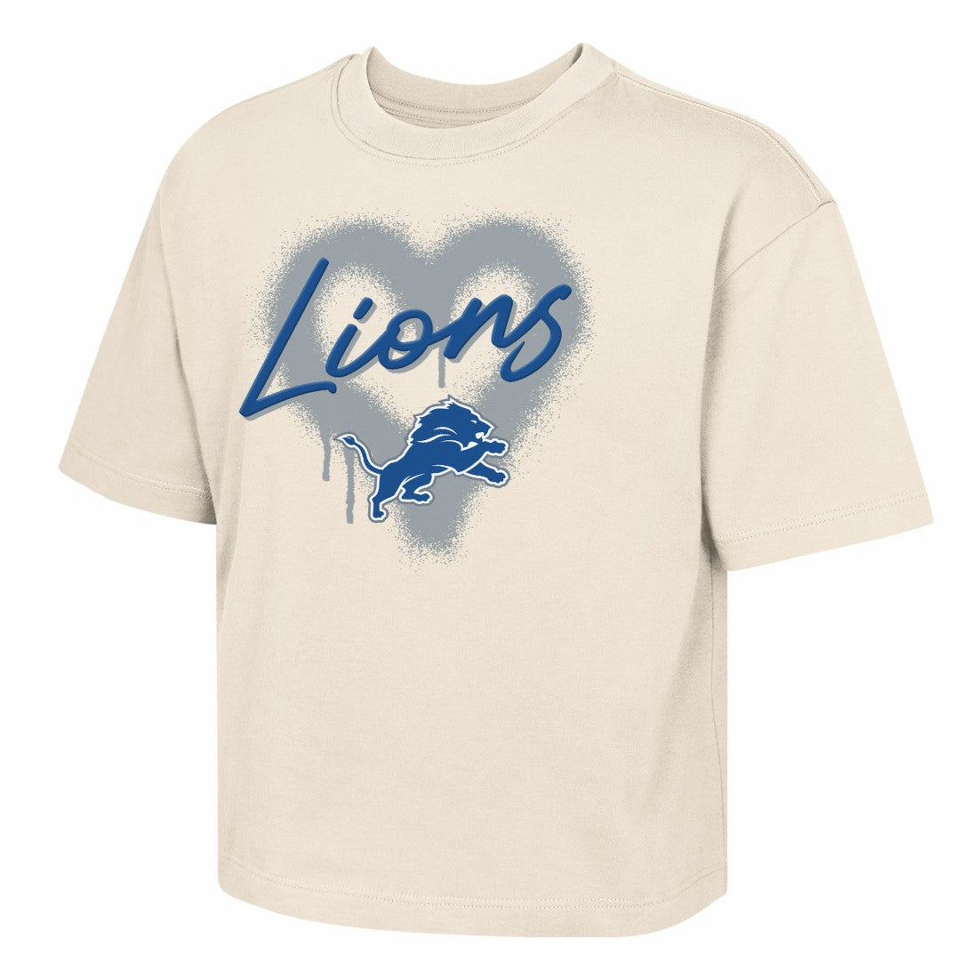 Detroit Lions Outerstuff Girl's Youth Spray Heart Boxy T-Shirt - Cream - NFL