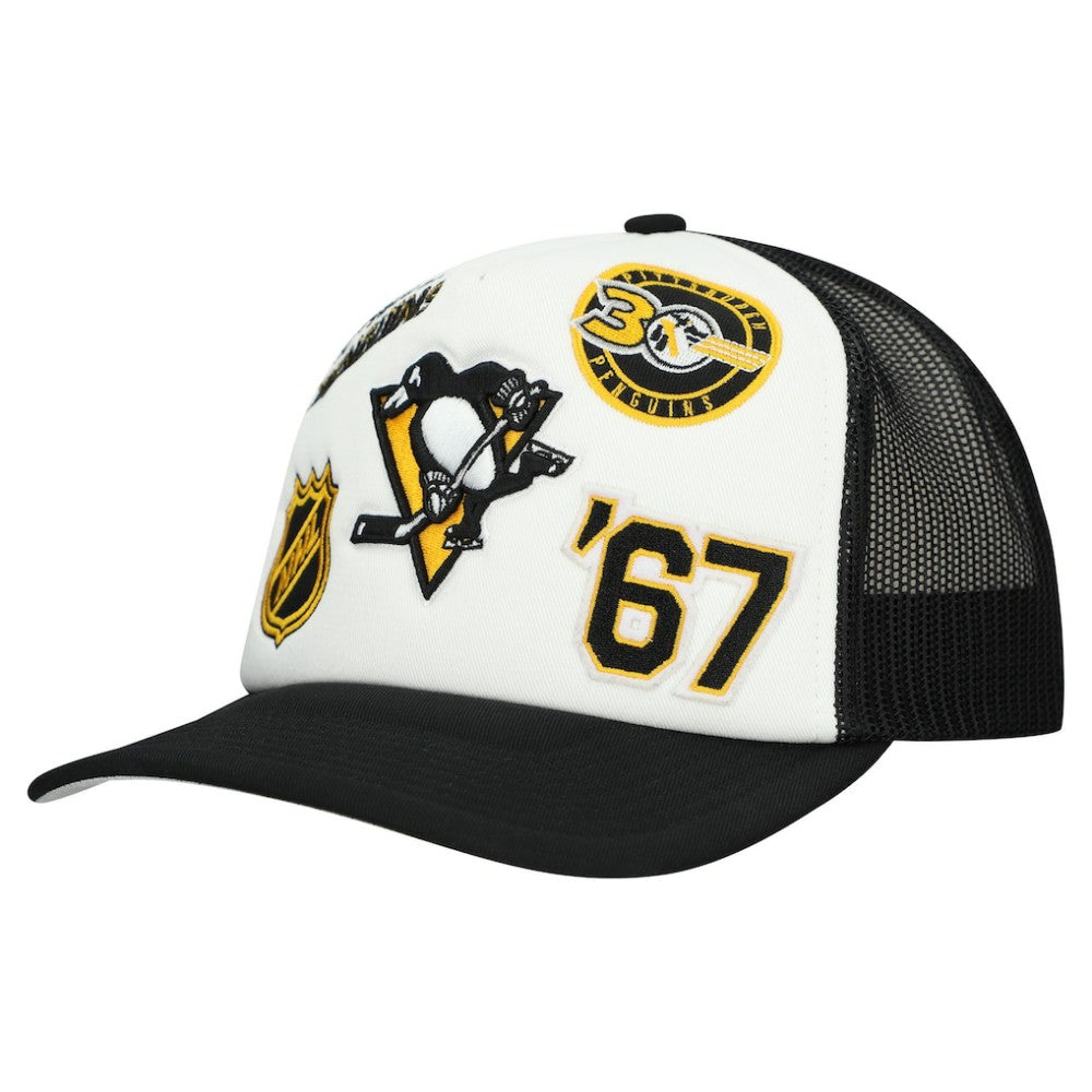 Pittsburgh Penguins Mitchell & Ness Gridlock Trucker Adjustable Hat - White/Black | NHL sale