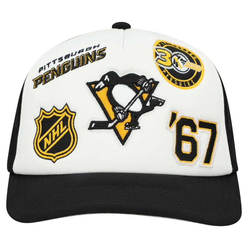 Pittsburgh Penguins Mitchell & Ness Gridlock Trucker Adjustable Hat - White/Black | NHL sale