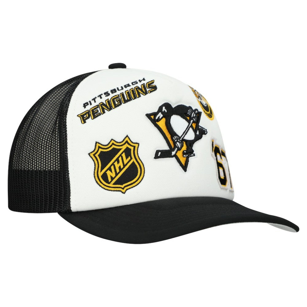 Pittsburgh Penguins Mitchell & Ness Gridlock Trucker Adjustable Hat - White/Black | NHL sale