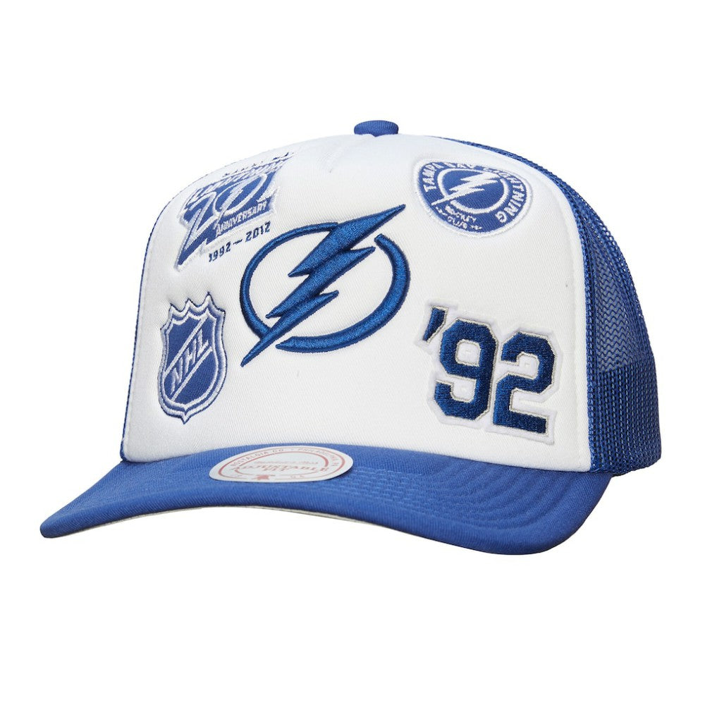 Tampa Bay Lightning Mitchell & Ness Gridlock Trucker Adjustable Hat - White/Blue | NHL near me