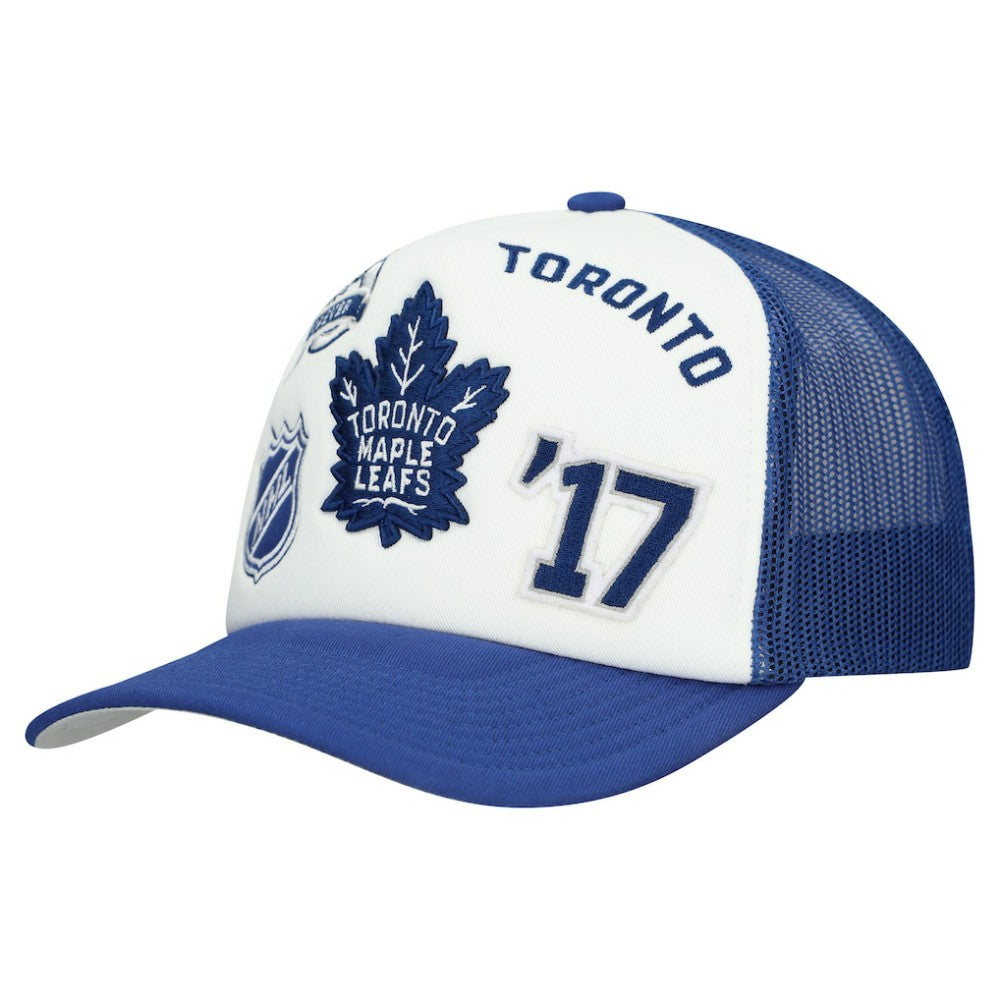 Toronto Maple Leafs Mitchell & Ness Gridlock Trucker Adjustable Hat - White/Blue | NHL discount