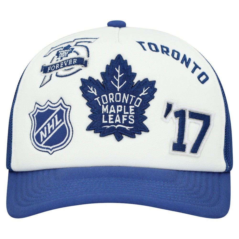 Toronto Maple Leafs Mitchell & Ness Gridlock Trucker Adjustable Hat - White/Blue | NHL discount