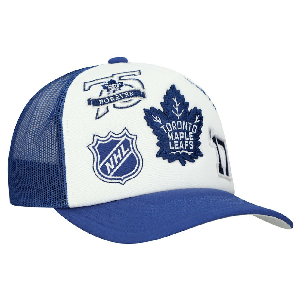 Toronto Maple Leafs Mitchell & Ness Gridlock Trucker Adjustable Hat - White/Blue | NHL discount