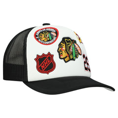 Chicago Blackhawks Mitchell & Ness Gridlock Trucker Adjustable Hat - White/Black | NHL sale
