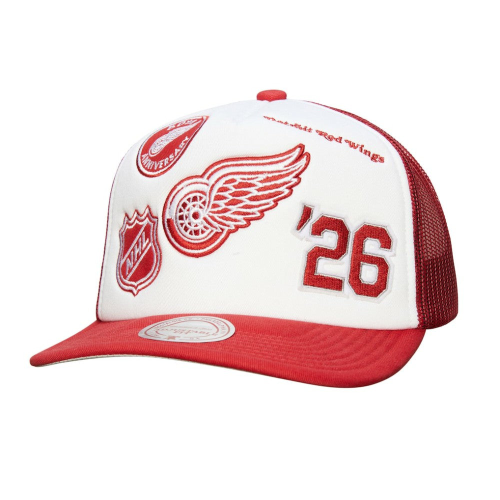 Detroit Red Wings Mitchell & Ness Gridlock Trucker Adjustable Hat - White/Red | NHL near me