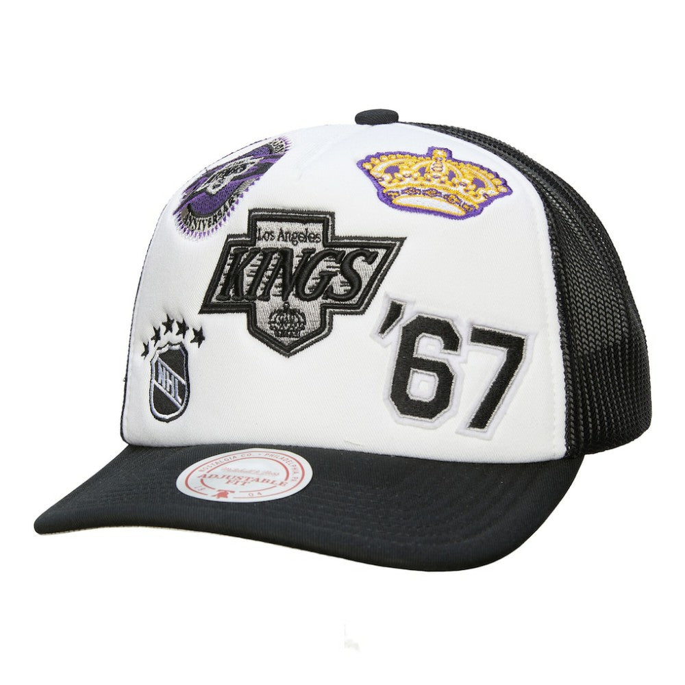 Los Angeles Kings Mitchell & Ness Gridlock Trucker Adjustable Hat - White/Black | NHL Clearance