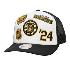 Boston Bruins Mitchell & Ness Gridlock Trucker Adjustable Hat - White/Black | NHL on sale