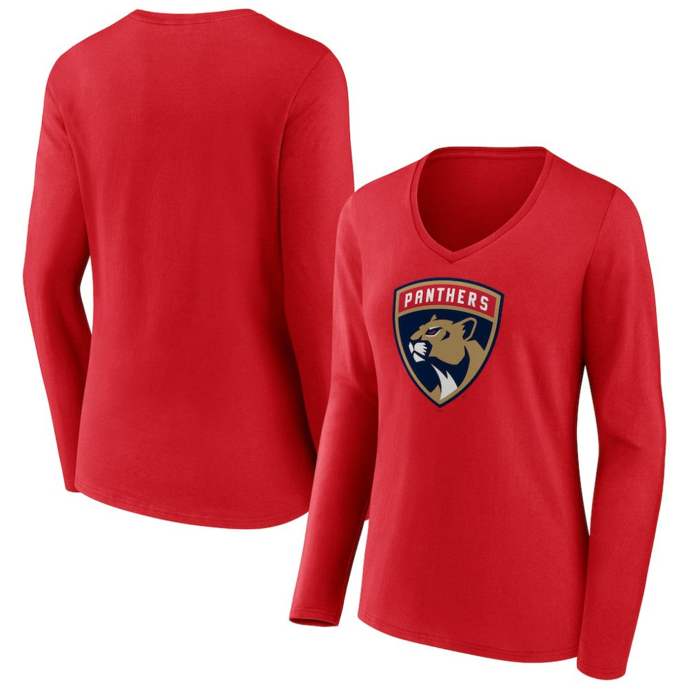 Florida Panthers Women's Primary Logo Long Sleeve V-Neck T-Shirt - Red | NHL Clearance