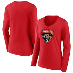 Florida Panthers Women's Primary Logo Long Sleeve V-Neck T-Shirt - Red | NHL Clearance