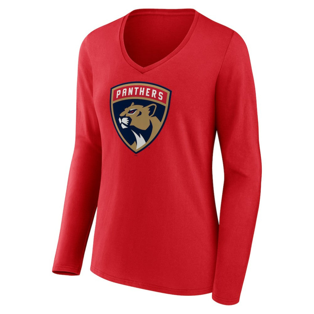 Florida Panthers Women's Primary Logo Long Sleeve V-Neck T-Shirt - Red | NHL Clearance