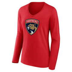 Florida Panthers Women's Primary Logo Long Sleeve V-Neck T-Shirt - Red | NHL Clearance