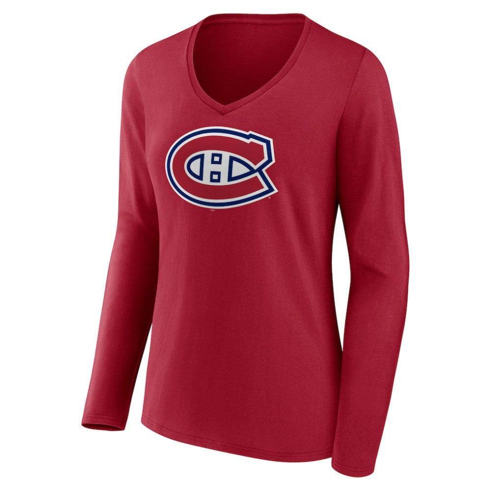 Montreal Canadiens Women's Primary Logo Long Sleeve V-Neck T-Shirt - Red | NHL sale
