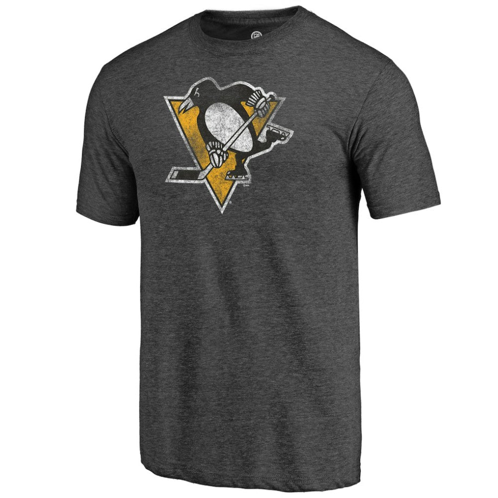 Pittsburgh Penguins Distressed Logo Tri-Blend T-Shirt - Charcoal | NHL Clearance