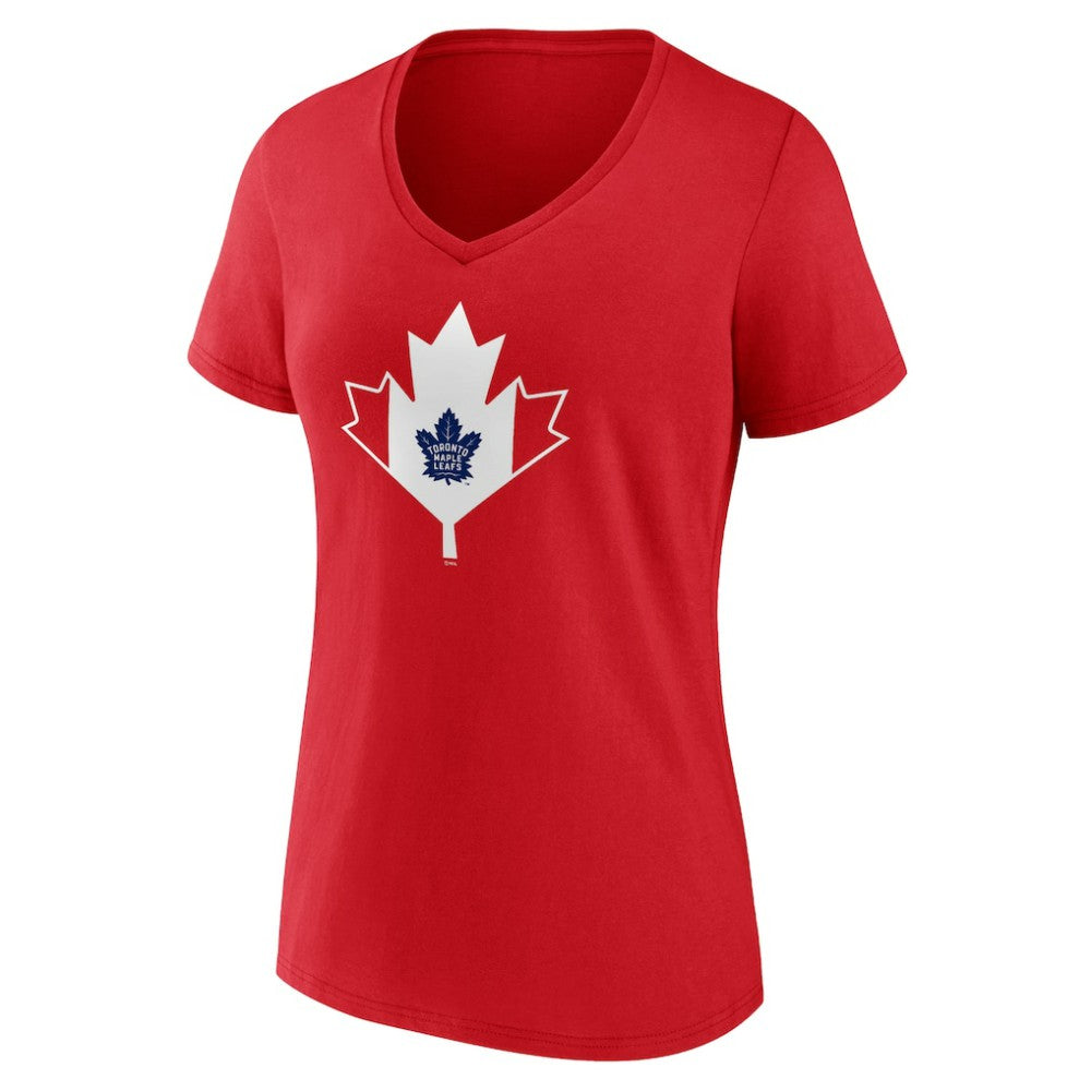 Toronto Maple Leafs Women's Canada Day V-Neck T-Shirt - Red | NHL Clearance