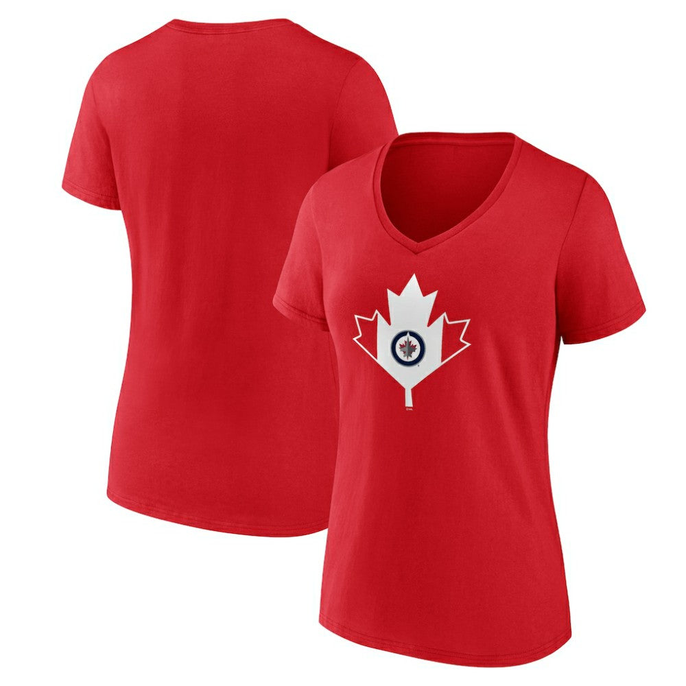 Winnipeg Jets Women's Canada Day V-Neck T-Shirt - Red | NHL online