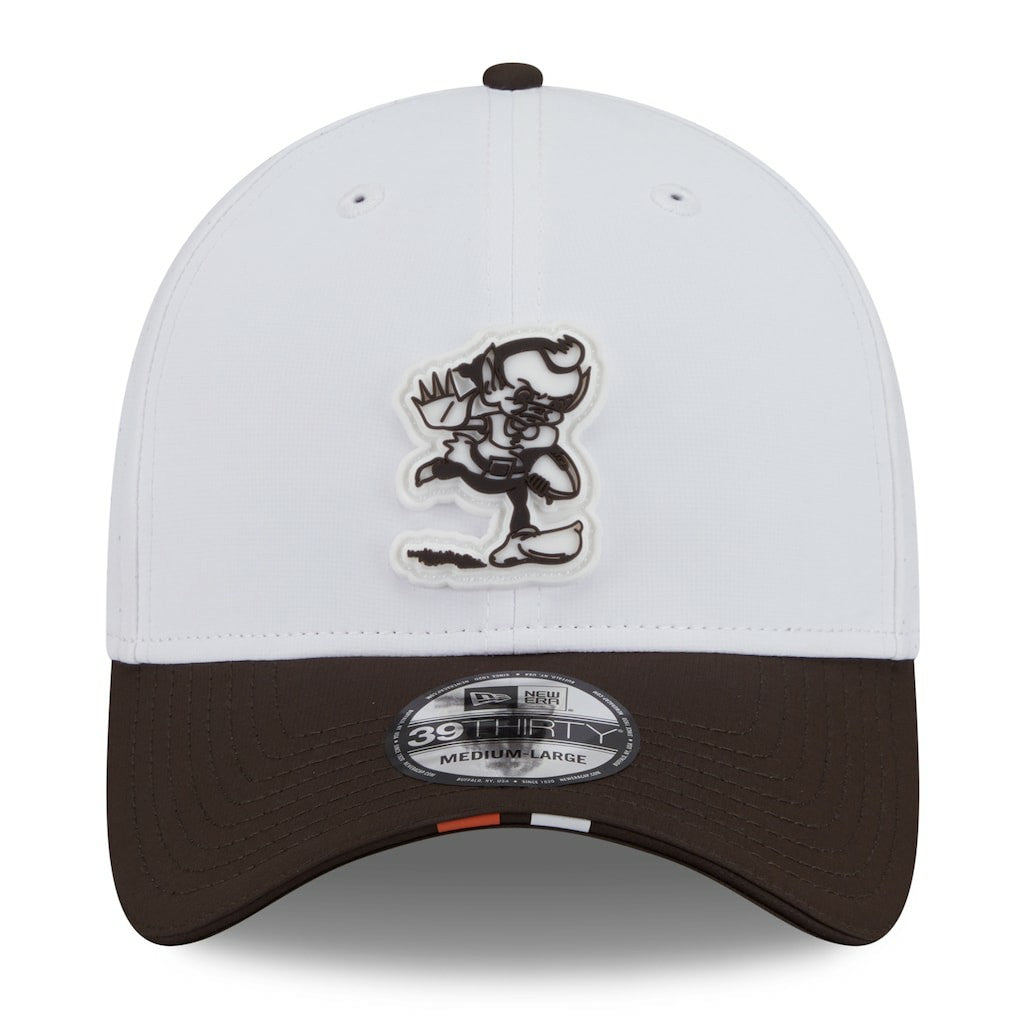 Cleveland Browns New Era 2025 NFL Training Camp Throwback Logo 39THIRTY Flex Hat - White/Brown - NFL