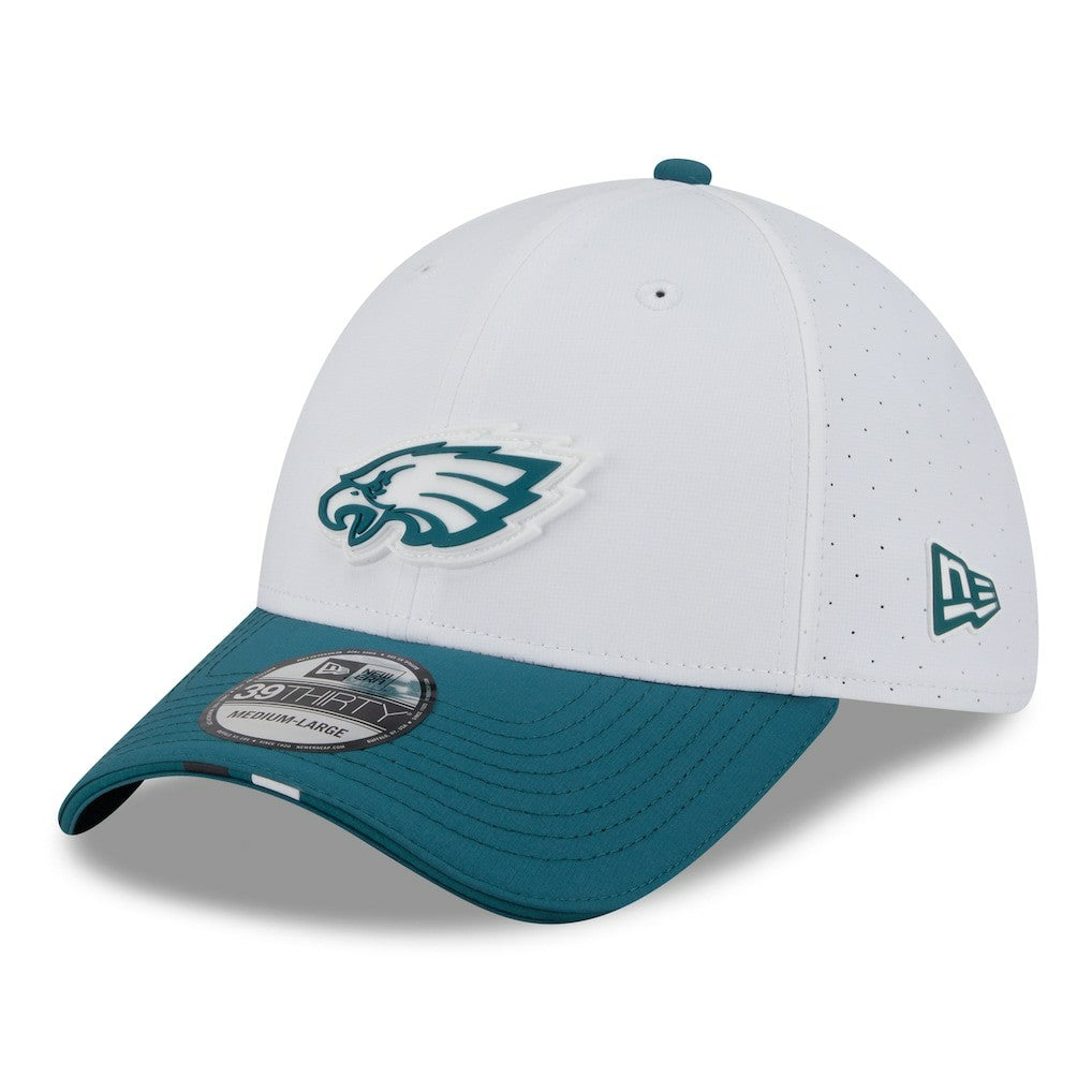 Philadelphia Eagles New Era 2025 NFL Training Camp 39THIRTY Flex Hat - White/Midnight Green - NFL