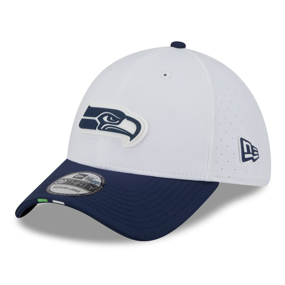Seattle Seahawks New Era 2025 NFL Training Camp 39THIRTY Flex Hat - White/College Navy - NFL