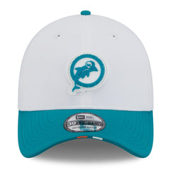 Miami Dolphins New Era 2025 NFL Training Camp Throwback Logo 39THIRTY Flex Hat - White/Aqua - NFL