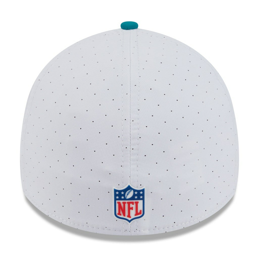 Miami Dolphins New Era 2025 NFL Training Camp Throwback Logo 39THIRTY Flex Hat - White/Aqua - NFL