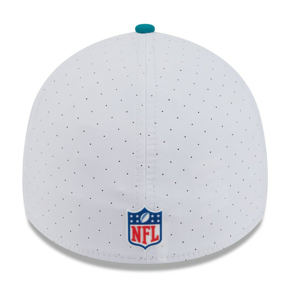 Miami Dolphins New Era 2025 NFL Training Camp Throwback Logo 39THIRTY Flex Hat - White/Aqua - NFL