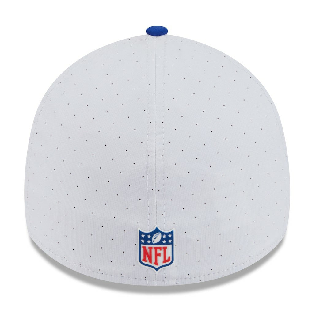 New England Patriots New Era 2025 NFL Training Camp Throwback Logo 39THIRTY Flex Hat - White/Royal - NFL