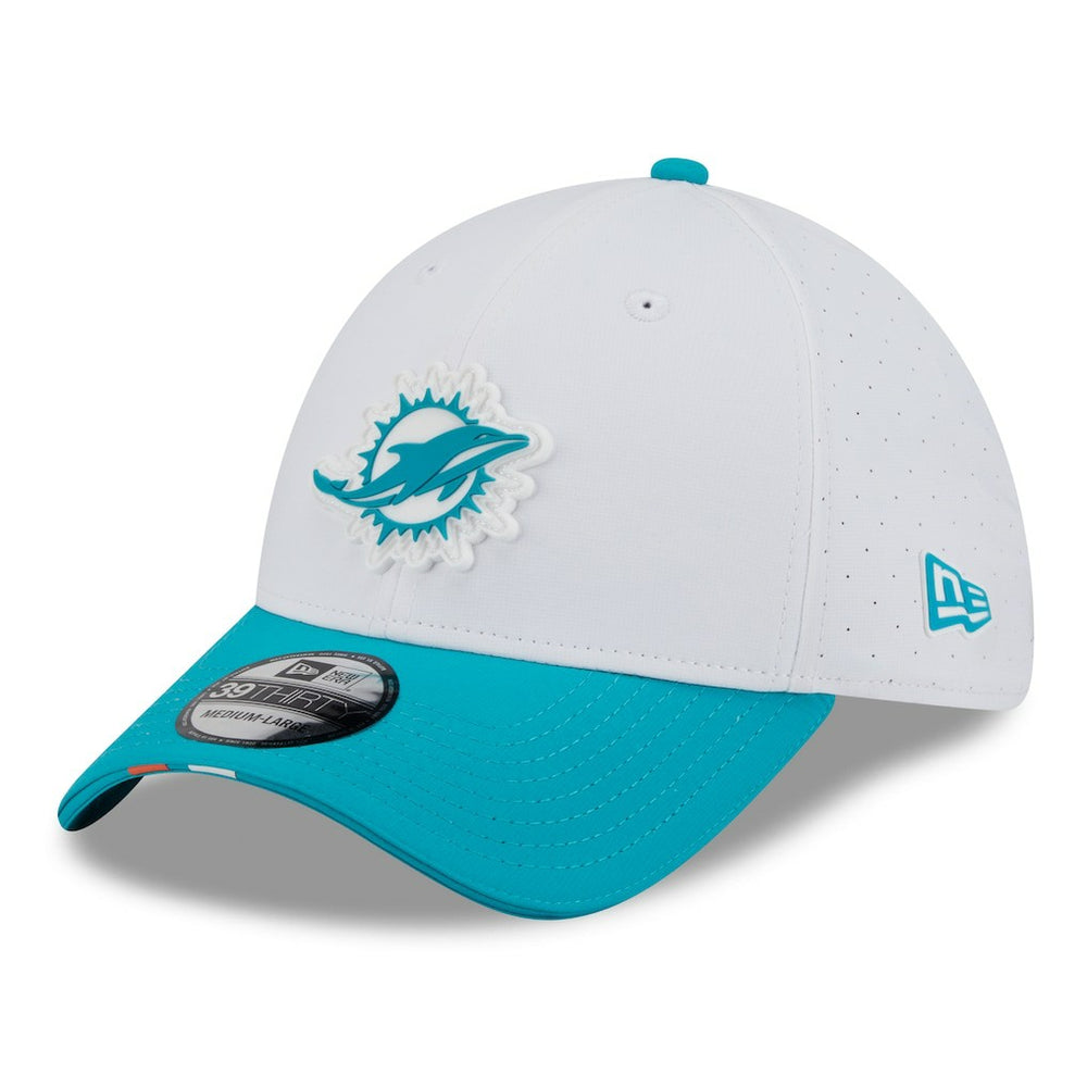 Miami Dolphins New Era 2025 NFL Training Camp 39THIRTY Flex Hat - White/Aqua - NFL