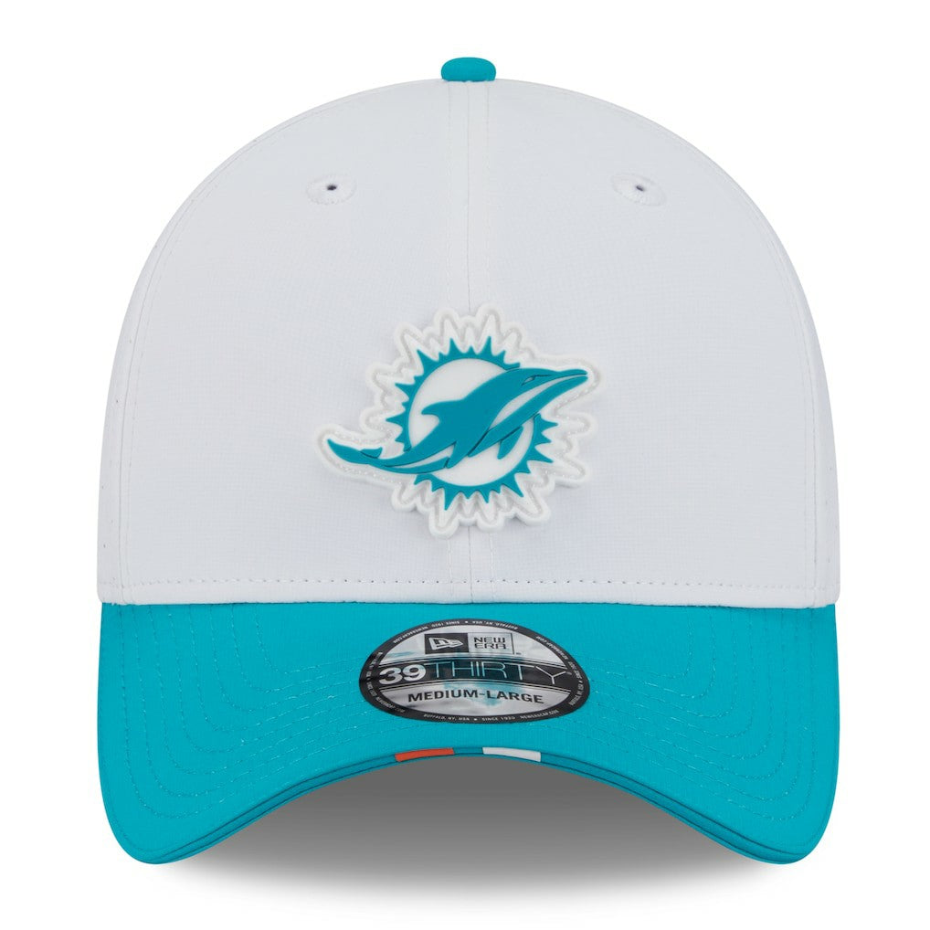 Miami Dolphins New Era 2025 NFL Training Camp 39THIRTY Flex Hat - White/Aqua - NFL