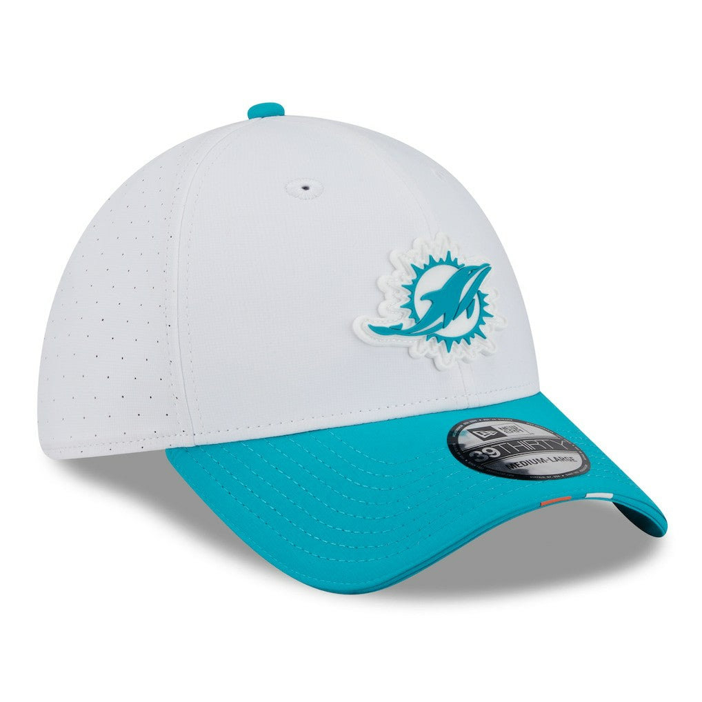 Miami Dolphins New Era 2025 NFL Training Camp 39THIRTY Flex Hat - White/Aqua - NFL