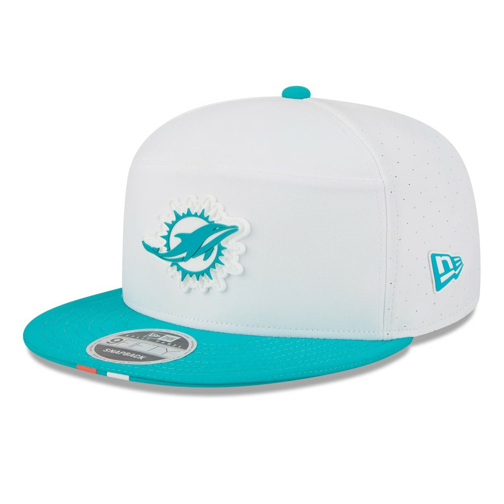 Miami Dolphins New Era 2025 NFL Training Camp Split Panel 9FIFTY Snapback Hat - White/Aqua - NFL