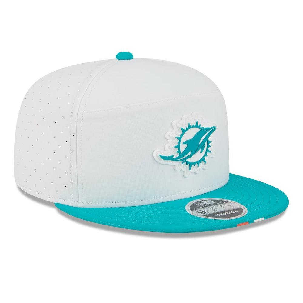 Miami Dolphins New Era 2025 NFL Training Camp Split Panel 9FIFTY Snapback Hat - White/Aqua - NFL