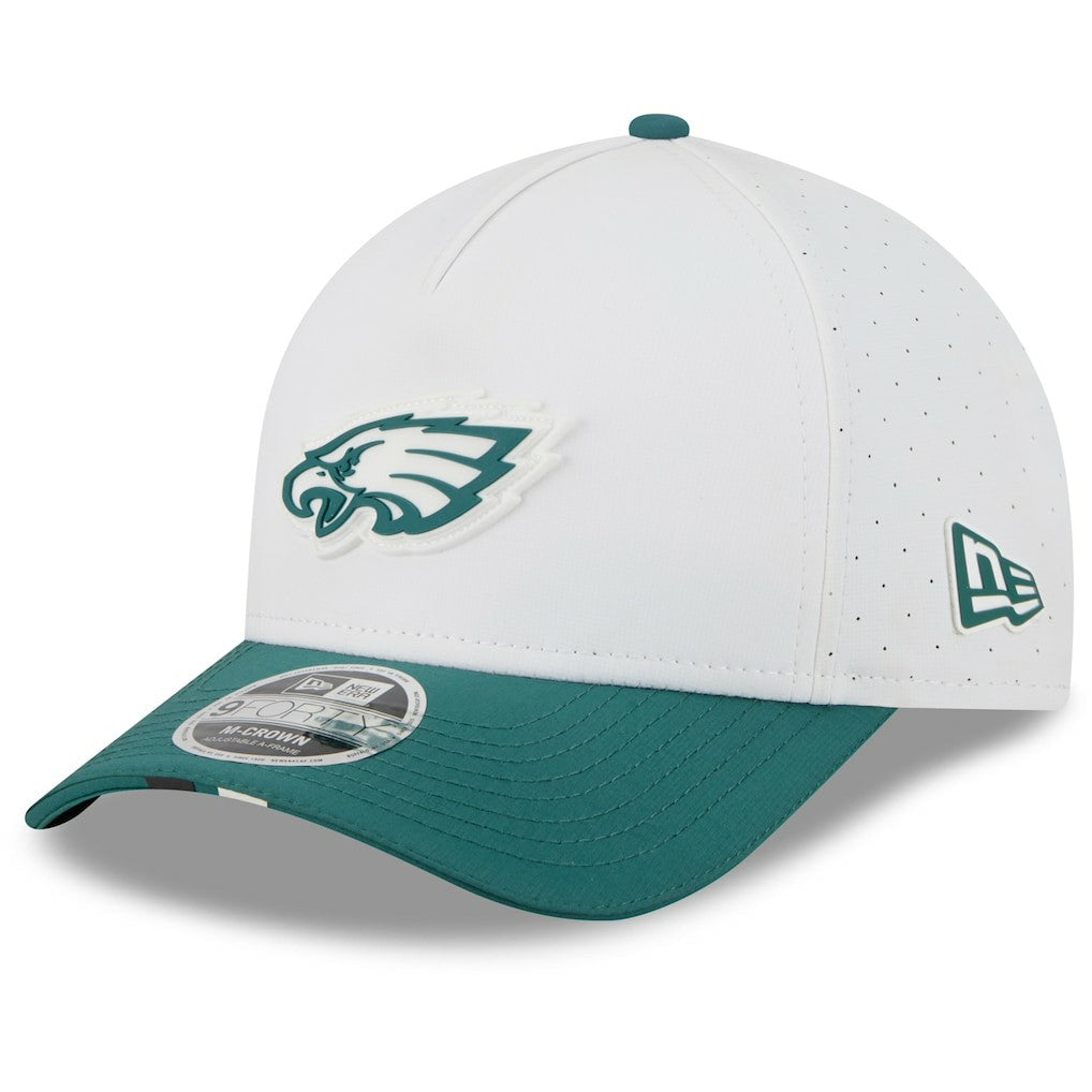 Philadelphia Eagles New Era 2025 NFL Training Camp A-Frame 9FORTY Adjustable Hat - White/Midnight Green - NFL