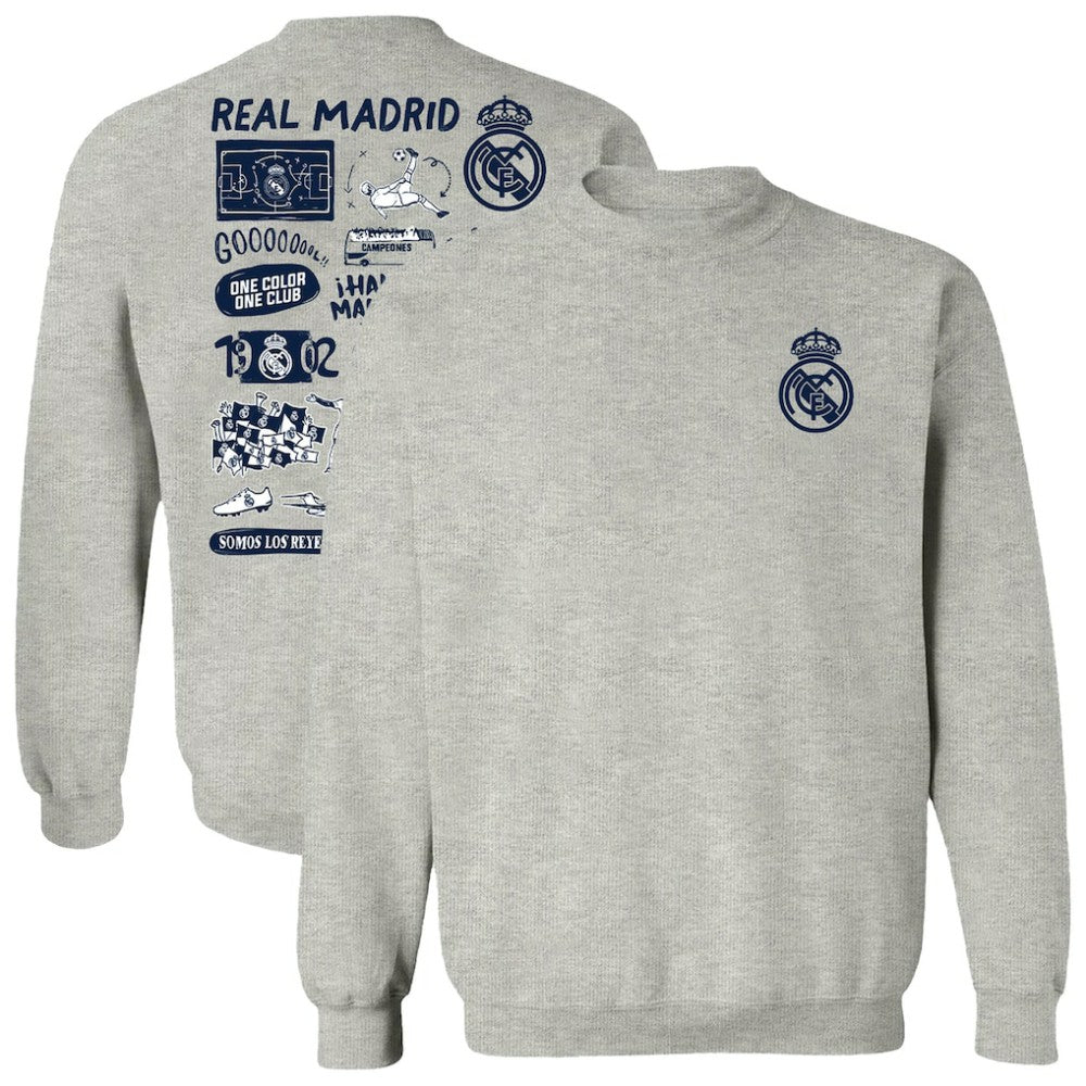 Real Madrid Vive La Fete Women's Impressions Artwork Pullover Sweatshirt Gray