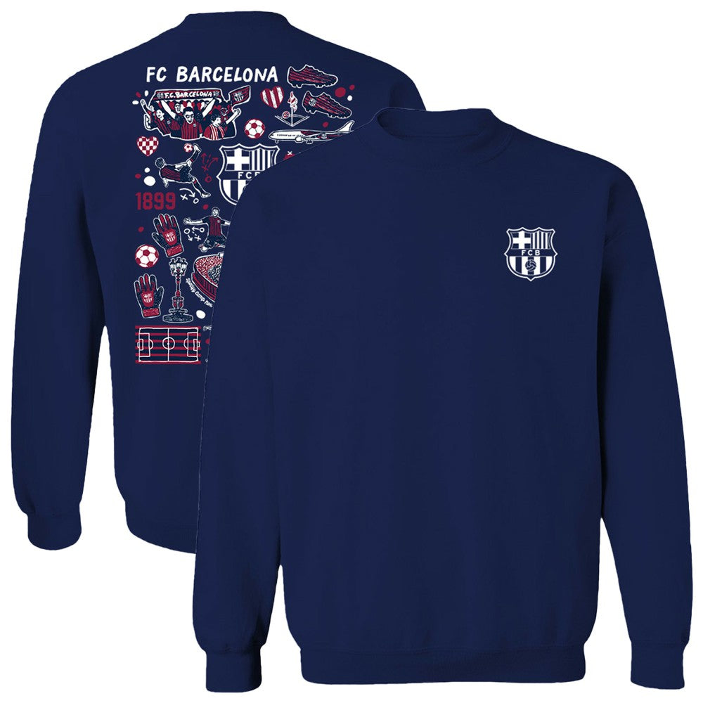 Barcelona Vive La Fete Women's Impressions Artwork Pullover Sweatshirt Navy