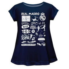 Real Madrid Vive La Fete Girls Youth Impressions Artwork A-Line Top Navy