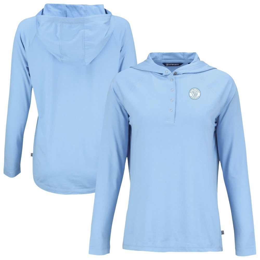 Milwaukee Brewers Cutter & Buck Women's Coastline Epic Comfort Eco Recycled Long Sleeve Hoodie T-Shirt Sale