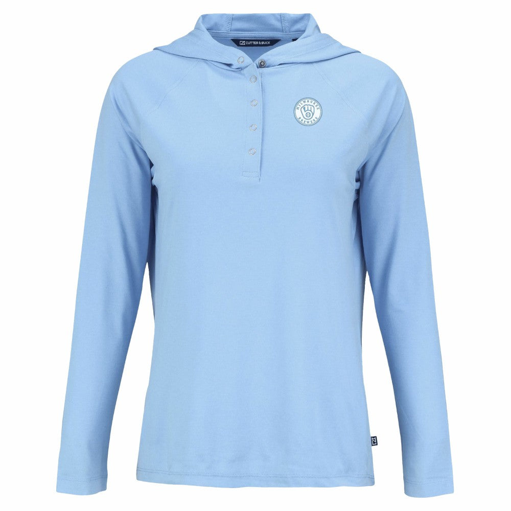 Milwaukee Brewers Cutter & Buck Women's Coastline Epic Comfort Eco Recycled Long Sleeve Hoodie T-Shirt Sale