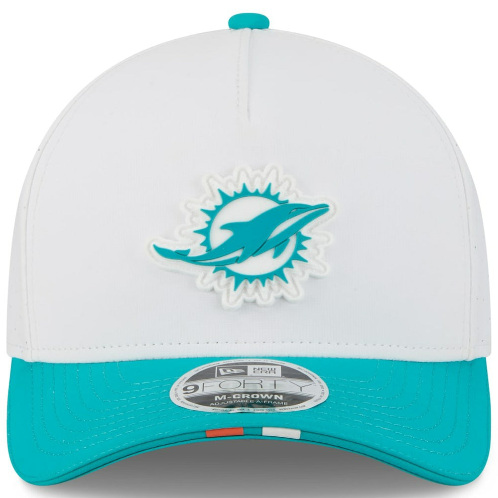 Miami Dolphins New Era Youth 2025 NFL Training Camp A-Frame 9FORTY Adjustable Hat - White/Aqua - NFL