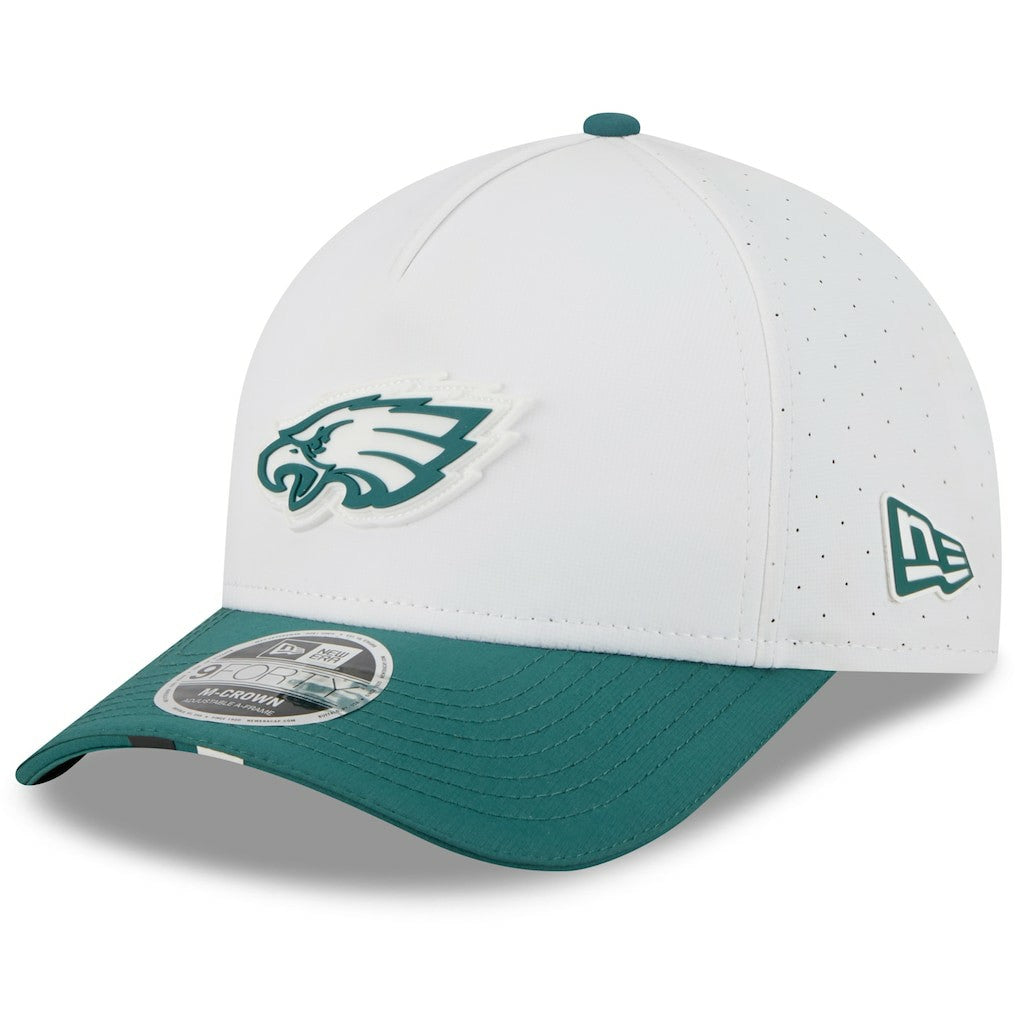 Philadelphia Eagles New Era Youth 2025 NFL Training Camp A-Frame 9FORTY Adjustable Hat - White/Midnight Green - NFL