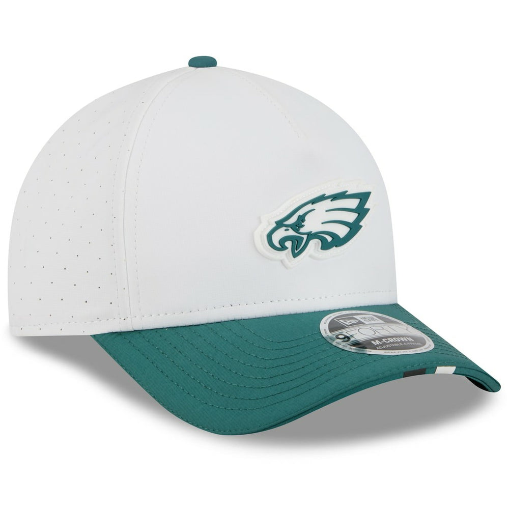 Philadelphia Eagles New Era Youth 2025 NFL Training Camp A-Frame 9FORTY Adjustable Hat - White/Midnight Green - NFL