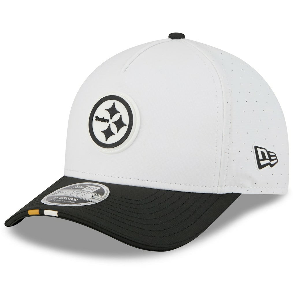 Pittsburgh Steelers New Era Youth 2025 NFL Training Camp A-Frame 9FORTY Adjustable Hat - White/Black - NFL