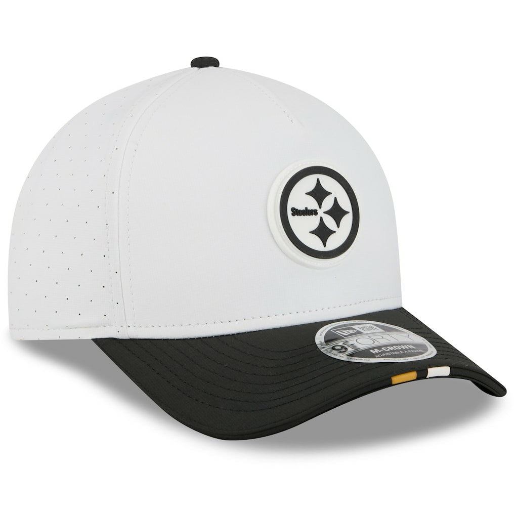 Pittsburgh Steelers New Era Youth 2025 NFL Training Camp A-Frame 9FORTY Adjustable Hat - White/Black - NFL