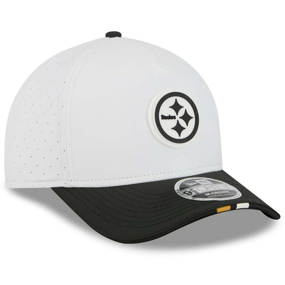 Pittsburgh Steelers New Era Youth 2025 NFL Training Camp A-Frame 9FORTY Adjustable Hat - White/Black - NFL
